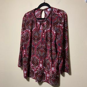 Red, white ,teal paisley top